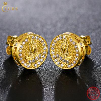 China Hops 925 Sterling Silver VVS Moissanite Diamond Praying Hand Stud Earrings High Quality/Hiphop Jewelry Gold Plated Hip maker for sale