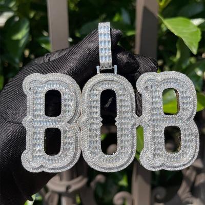 China High Quality / Hiphop VVS Moissanite Iced Out Baguette Diamonds Letter Initial Name Jewelry Personalized Custom Moissanite Pendant for sale