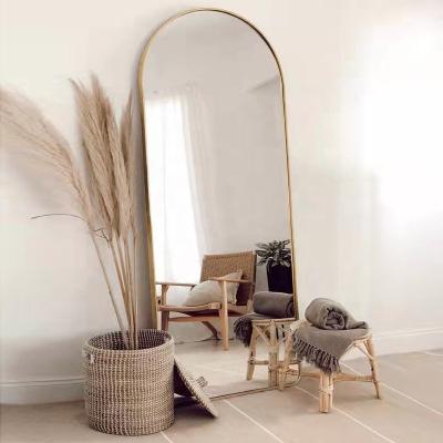 China Full Black Metal Framed Arch Floor Dressing Mirror Black Arched Wall Mirror Custom Modern Minimalist Size Gold Framed Dressing Espejos for sale