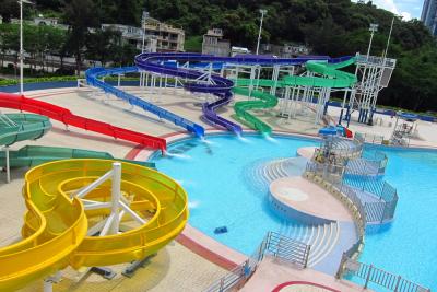 China Tropical Style Colorful Fiberglass Water Slides Equipment High Speed Customized for sale