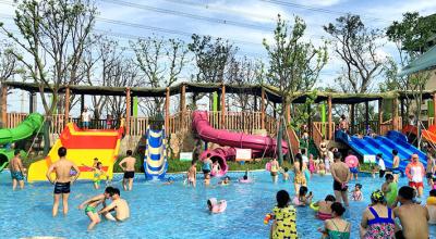 China 4 Line 6 Meter Height Kid Water Slides Water Park Fiberglass Yellow Water Slides for sale