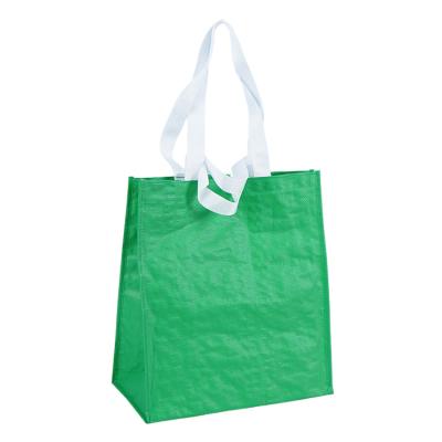 China Eco Folding Folding Large Plastic Handle Double Handles PP Woven Shopping Bag for sale