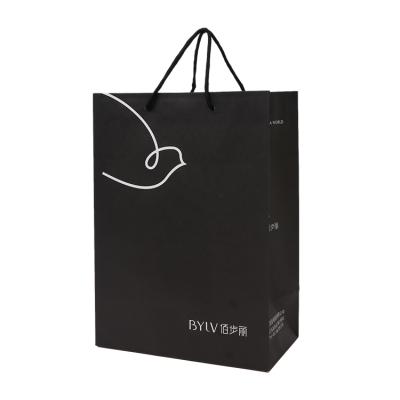 China Luxury Recycled Materials Gift Jewelry Packaging Kraft Paper Shopping Black Paper Bag for sale