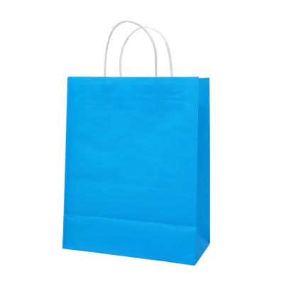 China Blue Cheap Recycled Packaging Materials Clothing Cosmetics Gift Paper Shopping Bag With Handles for sale