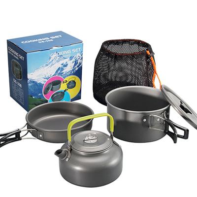 China General use for HALIN induction cooker and gas 2 or 3 person set outdoor camping pot plus teapot combination alumina hard pot portable camping pot set with 0.8L teapot for sale