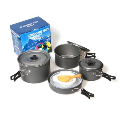 China GAS STOVE CAMPING COOKWARE SET FOR 4-5PEOPLE WITH 3 SIZE POTS 1 LARGE MULTIFUNCTIONAL DS-500 ALUMINUM STOVE PORTABLE COOKING SET for sale