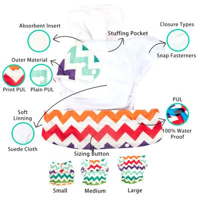 China Printed Colorful Single-Row Snaps Baby Diaper One Size Pocket Cloth Adjustable Waterproof Cloth Diapers for sale