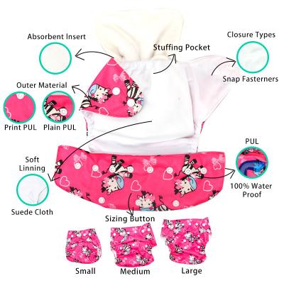 China High Quality Cute Printed Printing Single-Row Snaps Reusable Baby Diapers Pocket Cloth Diaper Diaper for sale