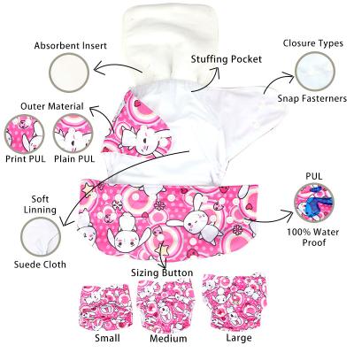 China OEM Printed Baby Pink Rabbit Porcelain Thin Cloth Diapers Soft Eco Friendly Reusable Baby Diapers Free Sample For Sale for sale