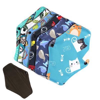 China High Absorption Bamboo Charcoal Woman Printed Fabric Waterproof Washable Durable Menstrual Pads Reusable Sanitary Pads for sale