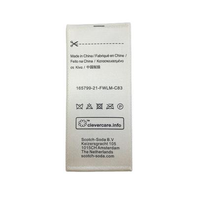 China Custom Sustainable 100% Polyester Double Sided Printed Satin White Wash Care Instructions Labels For Garment for sale