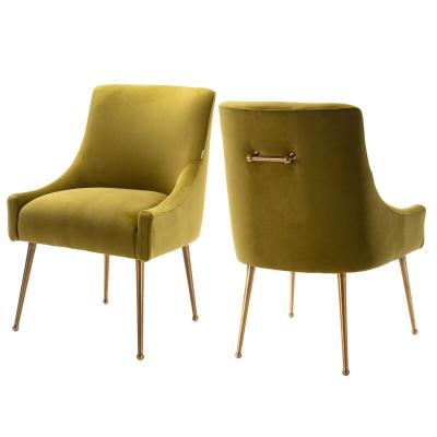 China USA Contemporary Hot Sale Modern Restaurant Hotel Upholstered Lounge Dining Chairs With Brass Metal Legs for sale