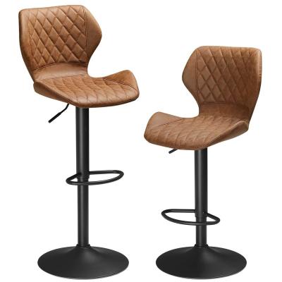 China (Height)Adjustable Modern Rustic Swivel With Back Set Of 2 Height Adjustable Leather Bar Chairs Kitche Brown for sale