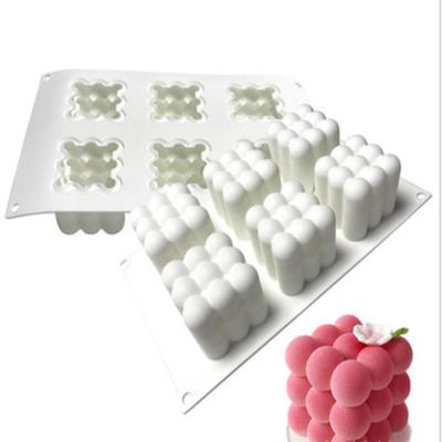 China Viable hot border style 6 even rubik's cube 3d silicone cake mold rubik's cube mousse mold for sale