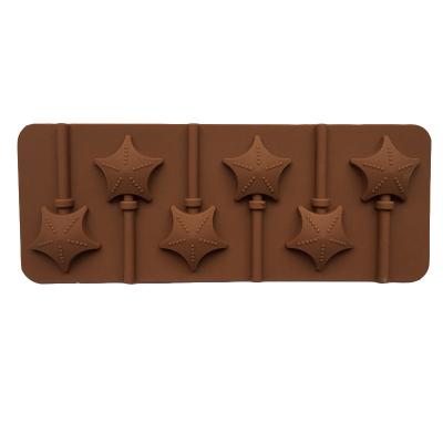 China Kids 6 Grid Food Grade Silicone Viable Star Shaped Lollipop Mold Diy Chocolate Mold With Free Plastic Rod for sale