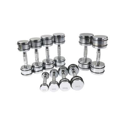 China Plated Round Barbell Dumbbell Fitness Weightlifting Plating Chrome Stainless Steel Dumbbell for sale