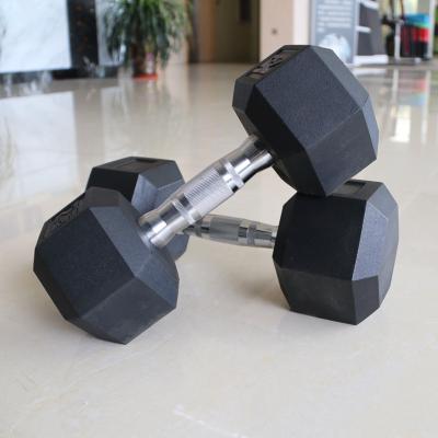 China Wholesale Fitness Hex Dumbbell Gym Hexagon Weightlifting Dumbbell Rubber Wrapped Rubber Coated Dumbbell for sale