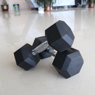 China Rubber Wrapped Hexagon Dumbbell 20kg Liner Gym Weights Hex Dumbbell Set for sale