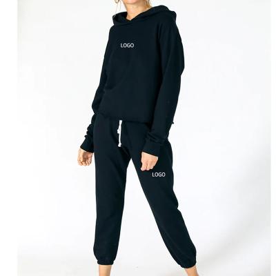 China Custom Fitness Viable Terry Hoodie And Jogger French Logo Sweatpants Workout Ladies Sweatsuit 2 Pieces Set Women Tracksuit for sale