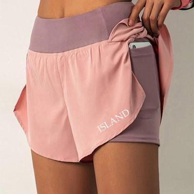 China Custom Logo Anti-Wrinkle High Elastic Waist Gym Workout Yoga Quick Dry Running Sports Shorts Outdoor Sports Shorts For Women for sale