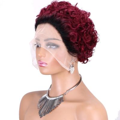 China 100% Afro Wave Quality Hair Pixie Style Premium 1B 99j# Lace Wig for sale