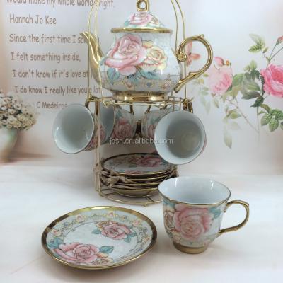 China Viable Porcelain 15pcs Gold Plating Tea Set With Stain for sale