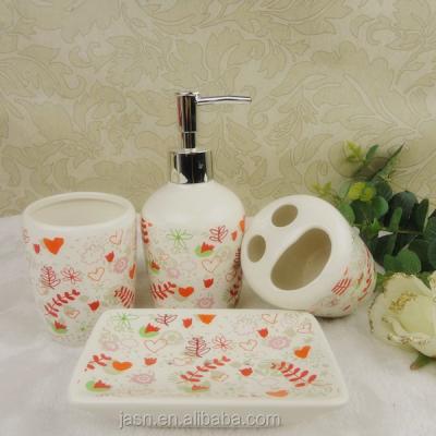 China Sustainable Bath Set 4piece Ceramic Bathroom Accessories Set With Flower Designs for sale