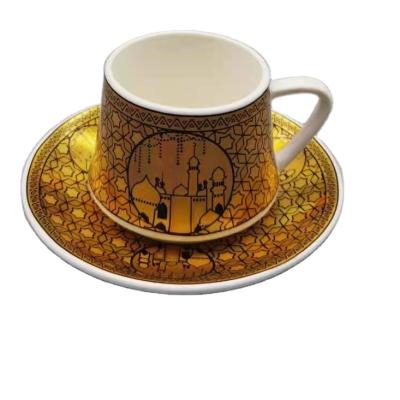 China Latest Design 12 Viable Ceramic Turkish Coffee Cup Set New Custom Decal Bone China Cup And Saucer for sale