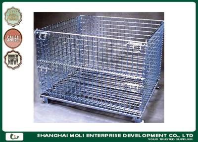 China Folding wire storage bins industrial collapsible metal storage crate with wheels for sale