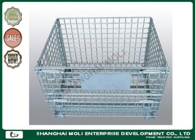 China Industrial collapsible metal storage bins on wheels wire cage silver or blue color for sale