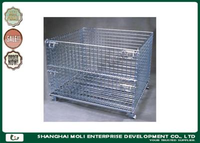 China Galvanized foldable wire stackable storage bins , warehouse storage cage for sale