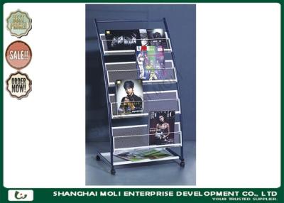 China Moveable metal free standing magazine newspaper rack display , magazine ladder rack for sale