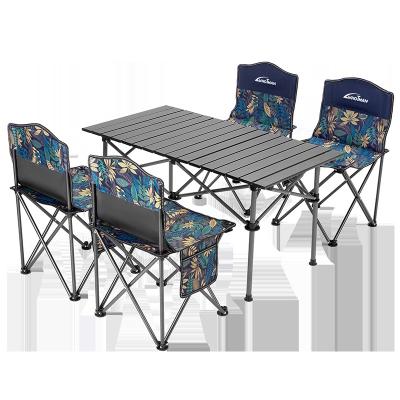 China Easy-carrying New Aluminum chair*4 table*1 carbon steel Oxford cloth family camping multi-party camping table and chair set for sale