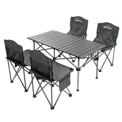 China Easy-carrying New Aluminum chair*4 table*1 carbon steel Oxford cloth family camping multi-party camping table and chair set for sale