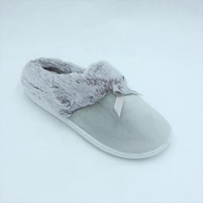 China House Suede Velvet Warm Bowknot Gray Indoor Men's Shoes for sale