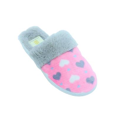 China Durable Pointed Cute Colorful Pink Female Flannel Print Heart Indoor Shoes for sale