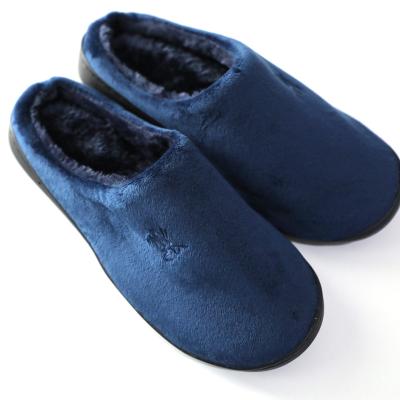 China Blue Men's Logo TPR Faux Suede Outsole Indoor Slippers Customized Embroidery Anti-skid for sale