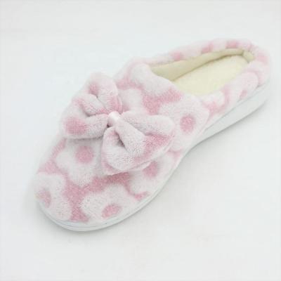 China Hot Girl's Indoor House Shoes Pink Flower Print Flannel Flannel Bowknot for sale