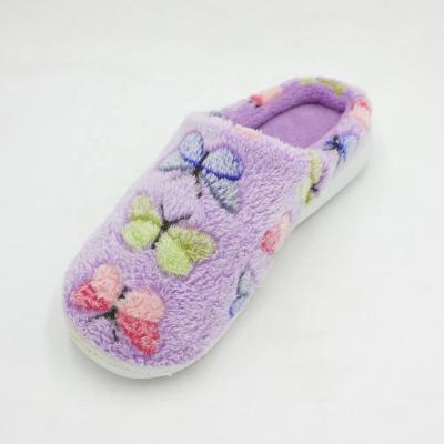 China House Colorful Butterfly Printed Purple Pattern Flannel Girl's Indoor Shoes for sale