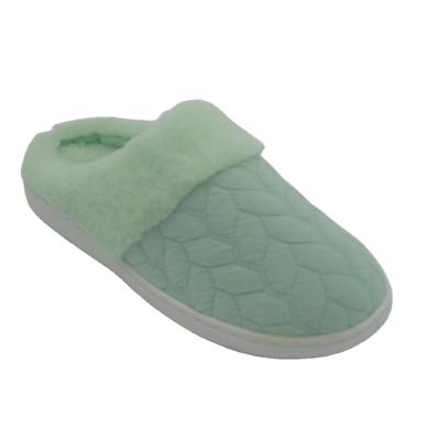 China Durable Green Women's Faux Rabbit Fur Embroidery Plus Size TPR Outsole Indoor Slippers for sale