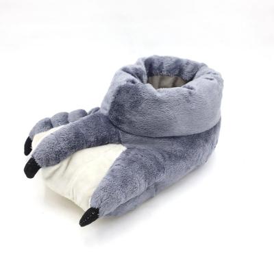 China Toy Light Gray Cotton Filling Animal Foot Warm Indoor Mens Slippers for sale