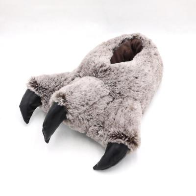 China Brown Durable Plush Paw Toy Monster Brown Mens Winter Slippers for sale