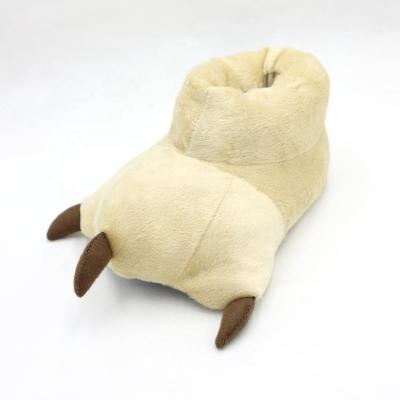 China Velvet Animal Foot Cotton Filling Toys Plush Women Light Beige Slippers for sale