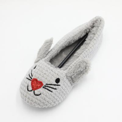 China Cotton design for girl cute bunny embroidery knit cotton gray animal ballerina shoes for sale