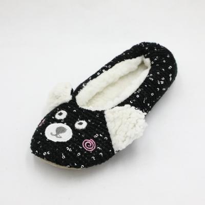 China Cute Cotton Black Bear Design Knit Cotton Girls Warm Ballerina Indoor Slippers for sale