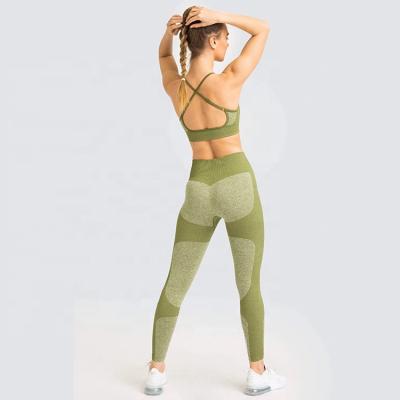 China Breathable Yoga Pants Sports Women Seamless Fitness Set Bra Energy Yoga Set Olive Green for sale