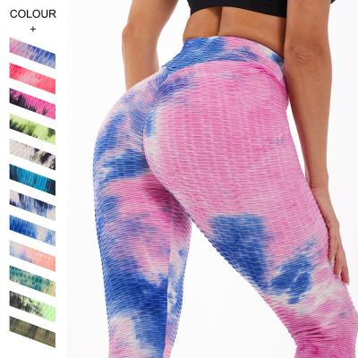 China Tiktok Hot Tie Dye Logo Breathable Custom Honeycomb Gaiters crac! crack! butt lifting yoga pants for sale