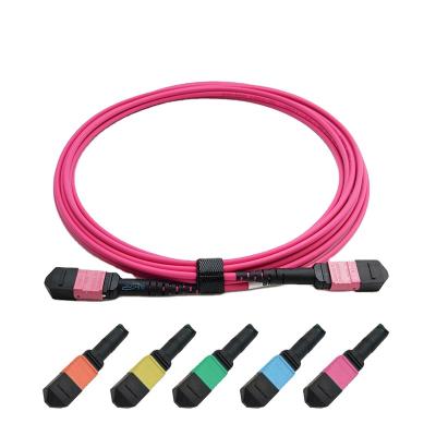 China FTTH/data center factory OEM LE mm OM4 24 core MPO male patch attach 2M 15M LSOH Erika Violet Pink Purple Single Jacket 3.0mm polarity B for sale