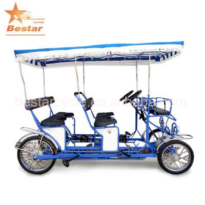 China 2018 Aluminum Four Seat Surrey Bicycle /Cycle Bar For Beach Tour Surrey Bike for sale