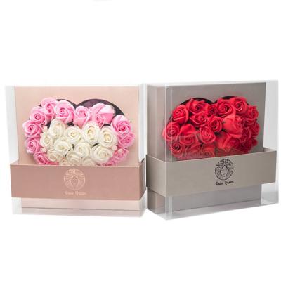 China Heart Flower Disposable Waterproof Decorative Preserved Transparent Pink Fresh Box for sale